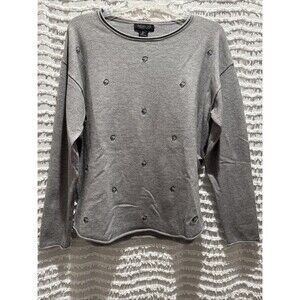 Rachel Zoe Large Embroidered Skull Crew Neck Soft Everyday Grunge Style Sweater